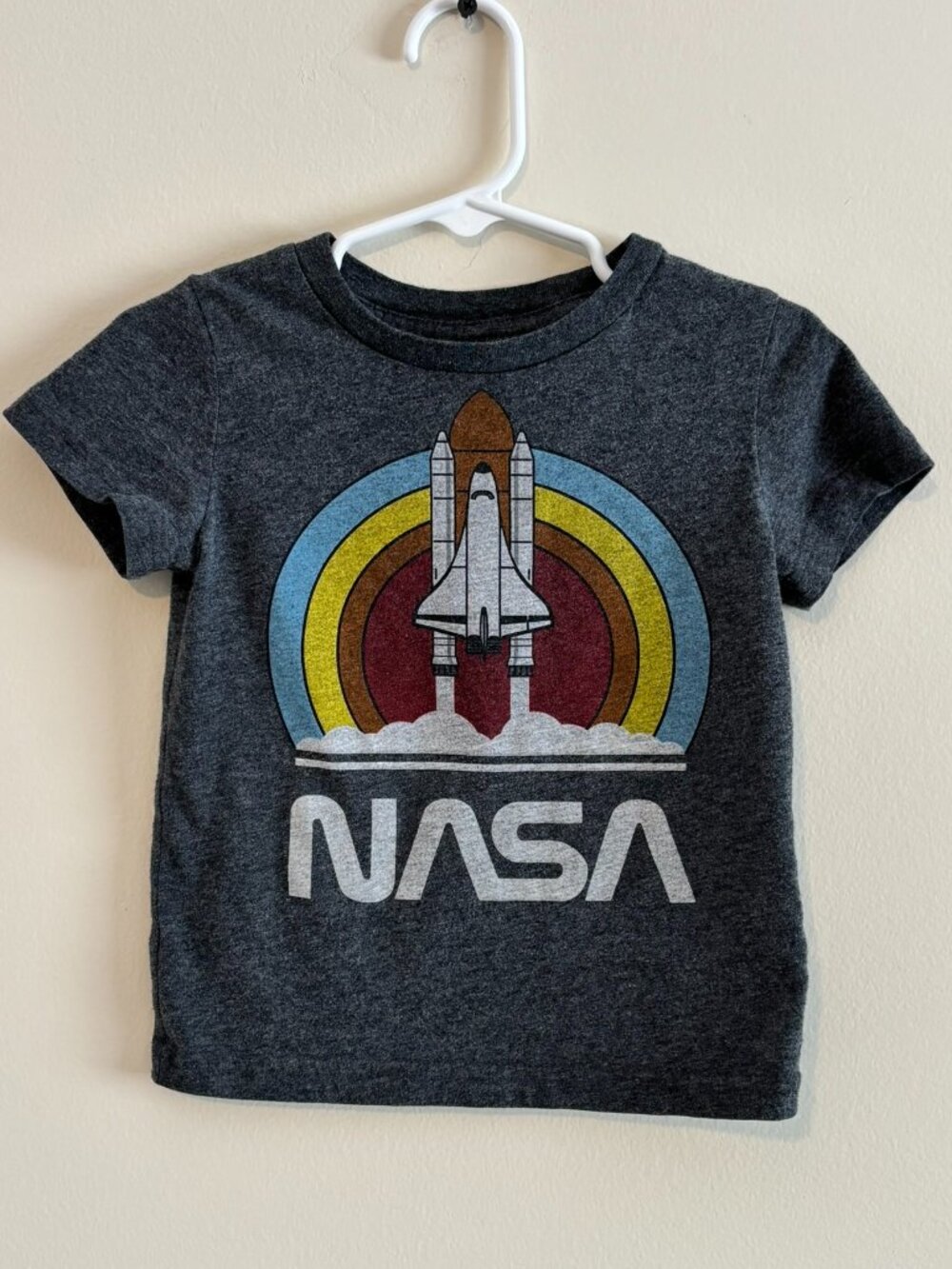 Well Worn NASA Space Shuttle Retro Rainbow Graphic Tee Heather Gray Toddler 18M
